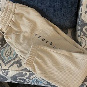 YoungLA Tan Ribbed Joggers with Logo